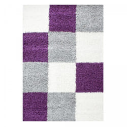 Tapis poils longs shaggy 160x230 rectangle tissé violet et gris motif damier