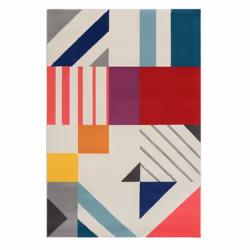 Tapis salon 150x220 tissé crème et rouge rectangle motif géométrique NUTI