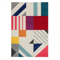 Tapis salon 150x220 tissé crème et rouge rectangle motif géométrique NUTI