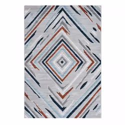 Tapis chambre 120x160 tissé orange et bleu rectangle motif géométrique KOLE