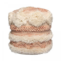 Tabouret semi artisanal en laine LABU 35x35x35 rose et crème