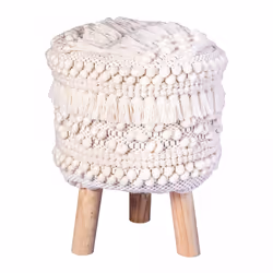 Tabouret semi artisanal en laine NETO 35x35x47 naturel