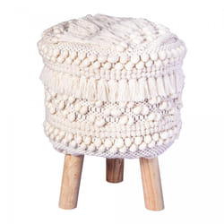 Tabouret semi artisanal en laine NETO 35x35x47 naturel
