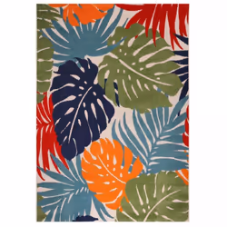 Tapis extérieur Ø200cm rond tissé kilim bleu et rouge HALE