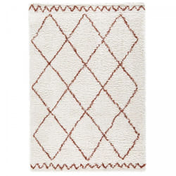 Tapis longs poils shaggy 80x150 crème tissé rectangle motif berbère HINOU