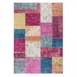Tapis chambre 120x170 tissé rose et jaune rectangle motif géométrique CANE