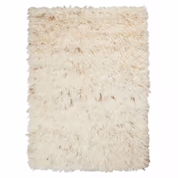 Tapis shaggy 120x170 rectangle fait main crème en laine motif uni HILU