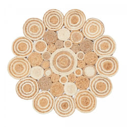 Tapis rond fait main Ø80cm beige et blanc en jute motif rond pour chambre WOOD