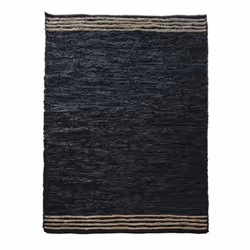 Tapis Kilim tissè à la main en cuir motif simple couleur Noir  80x150cm