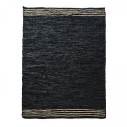 Tapis Kilim tissè à la main en cuir motif simple couleur Noir 120x170cm