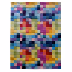 Tapis tufté main en laine motif carré multicolore
