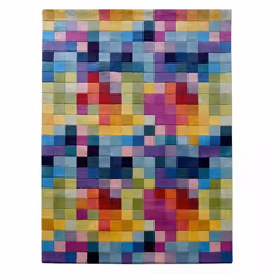 Tapis tufté main en laine motif carré multicolore
