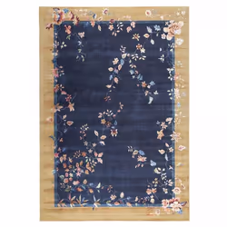 tapis salle à manger 160x230 tissé beige et bleu rectangle motif floral VIVACE 7