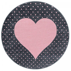 Tapis enfant Ø120cm rond tissé rose et gris HIDI
