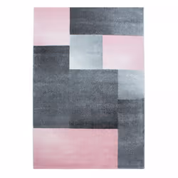 Tapis salon 140x200 tissé rose et gris rectangle motif géométrique HIME