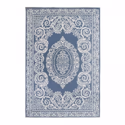 Tapis extérieur, kilim reversible 160x230 EX1 BORI bleu et blanc