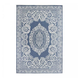Tapis extérieur, kilim reversible 200x290 EX1 BORI bleu et blanc