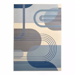 tapis salon 160x225 tissé bleu et crème rectangle motif rétro-vintage AF2 COURBLA