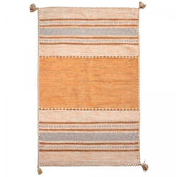 Jadorel - Tapis kilim fait main en coton 80x150 marron et beige rectangle motif ethnique