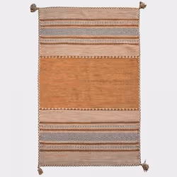 Tapis Kilim BUVO tissé à la main en coton - marron