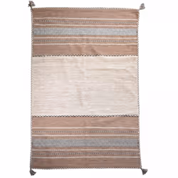 Tapis Kilim BUVO tissé à la main en coton - beige