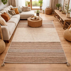 Tapis Kilim BUVO tissé à la main en coton - beige