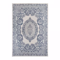 Tapis extérieur, kilim reversible 200x290 EX1 BORI bleu et blanc