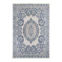 Tapis extérieur, kilim reversible 200x290 EX1 BORI bleu et blanc