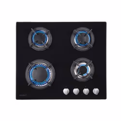 BELDEKO - Plaque de cuisson gaz 4 feux verre noir - 7500W - Grille fonte