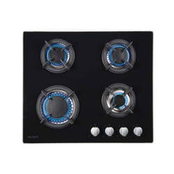BELDEKO - Plaque de cuisson gaz 4 feux verre noir - 7500W - Grille fonte