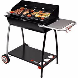 Ce barbecue est composé d'une cuve en acier laqué de 70 x 40 cm en forme demi-tonneau divisée en deux foyers distincts. Un pa ...