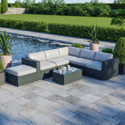 Avril Paris - Salon de jardin résine tressée d'angle fonctionnel avec coffre de rangement intégré - noir ecru - farenza