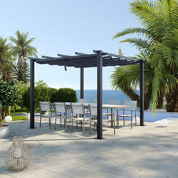 Avril Paris - Tonnelle/Pergola aluminium 3x3m toile coulissante rétractable - Gris - ohio