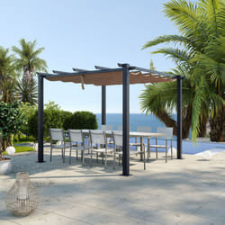 Avril Paris - Tonnelle/Pergola aluminium 3x3m toile coulissante rétractable - Gris / Taupe - ohio