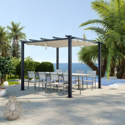 Avril Paris - Tonnelle/Pergola aluminium 3x3m toile coulissante rétractable - Gris / Ecru - ohio