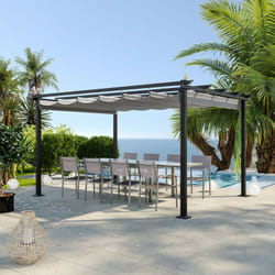Avril Paris - Tonnelle/Pergola en aluminium Havana - 3x4m - Toile coulissante rétractable - Gris