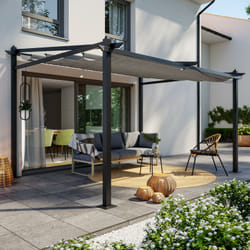 Tonnelle/Pergola mural en aluminium AVRIL PARIS Lisboa - 3x4m - Toile coulissante rétractable - Gris