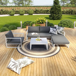 Avril Paris - Salon de jardin angle aluminium 5 Places couleur blanc gris - valence