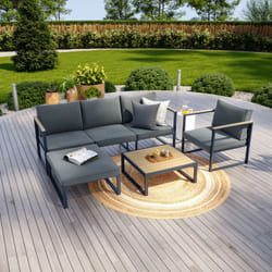 Salon de jardin angle aluminium polywood 5 Places gris et naturel - valence