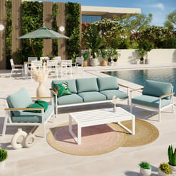 Avril Paris - Salon de jardin en aluminium 5 places- vert blanc - extérieur - solea