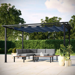 Avril Paris - Tonnelle/Pergola en aluminium 3x4m toile coulissante rétractable - anthracite - havana