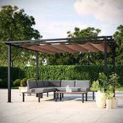 Avril Paris - Tonnelle/Pergola en aluminium 3x4m toile coulissante rétractable - anthracite taupe - havana