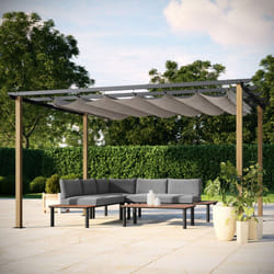 Avril Paris - Tonnelle/Pergola en aluminium 3x4m toile coulissante rétractable - bois et gris - hawai