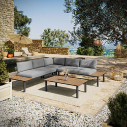 Salon de jardin d'angle en aluminium et bois - 5 places - Gris - rivoli