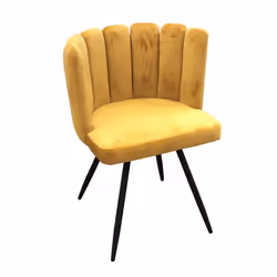 Chaise Ronde en Velours  L 53 x P 51 x H 80 cm  Jaune 4 Pieds en Métal