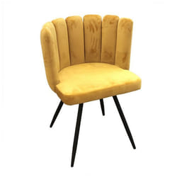 Chaise Ronde en Velours  L 53 x P 51 x H 80 cm  Jaune 4 Pieds en Métal