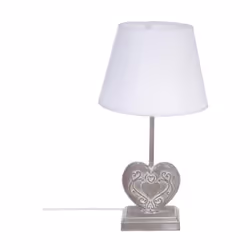 Lampe cœur en bois à poser "Prati" H 49 x D 25 cm, Pied en bois brossé et abat-jour en coton Alimentation (secteur/batterie/p ...