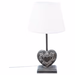 Lampe cœur en bois à poser "Prati" H 49 x D 25 cm, pied en bois brossé et abat-jour en coton Alimentation (secteur/batterie/p ...
