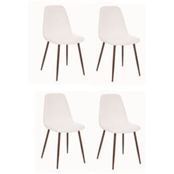 Lot de 4 chaises en tissu bouclette avec pieds en métal effet noyer - Roka - Blanc - Livraison gratuite