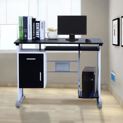 Bureau informatique - NO NAME - Noir - MDF et cadre en fer - Tablette coulissante et petite armoire